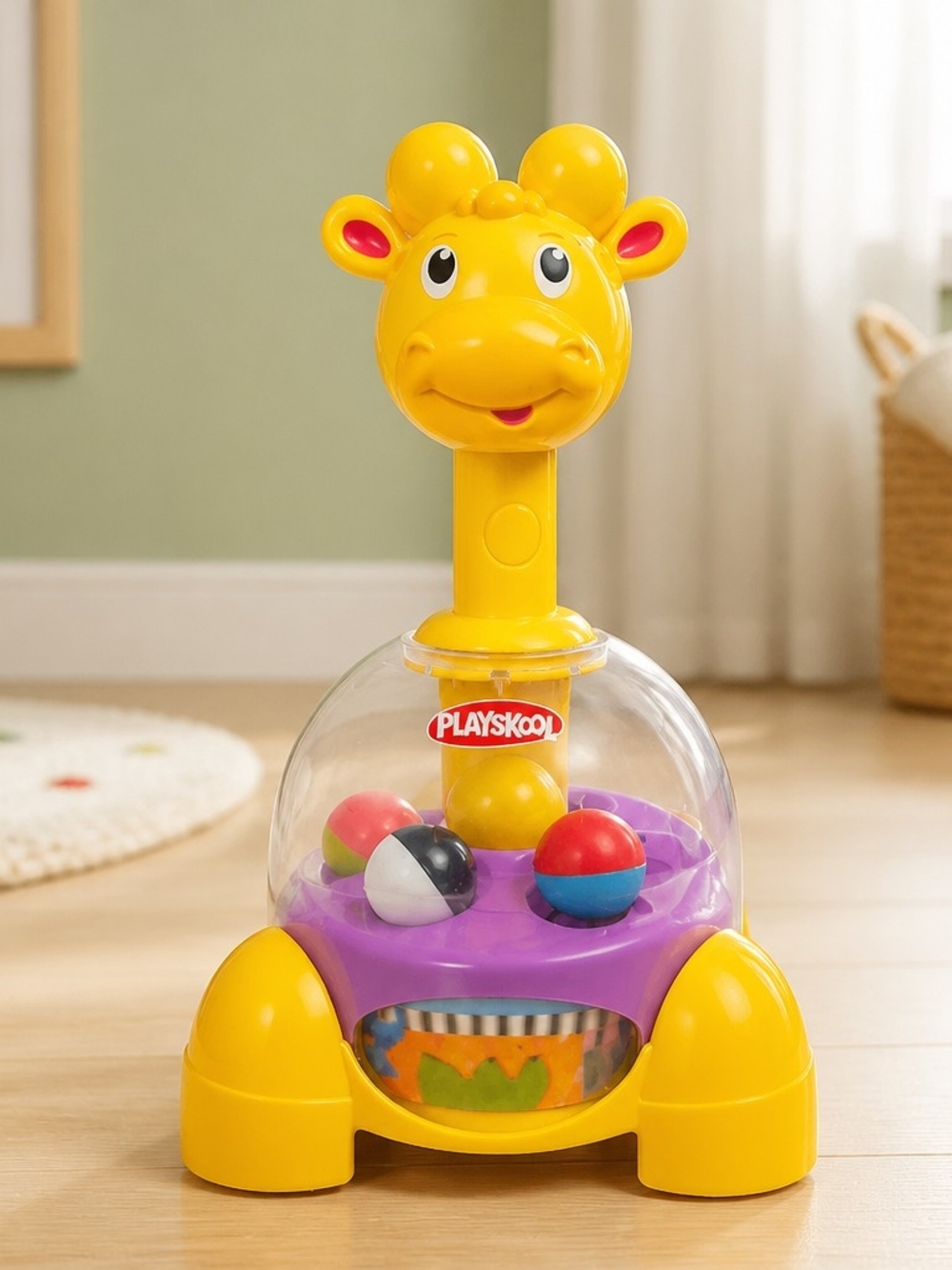 2011 Playskool Giraffalaff Tumble Top Toy Yellow Giraffe Ball Popper